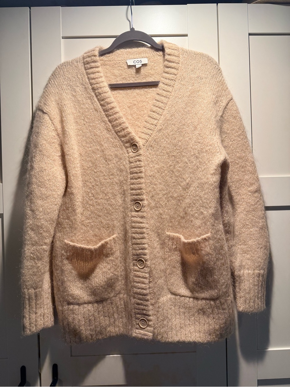 COS Cream Textured V-Neck Button Cardigan